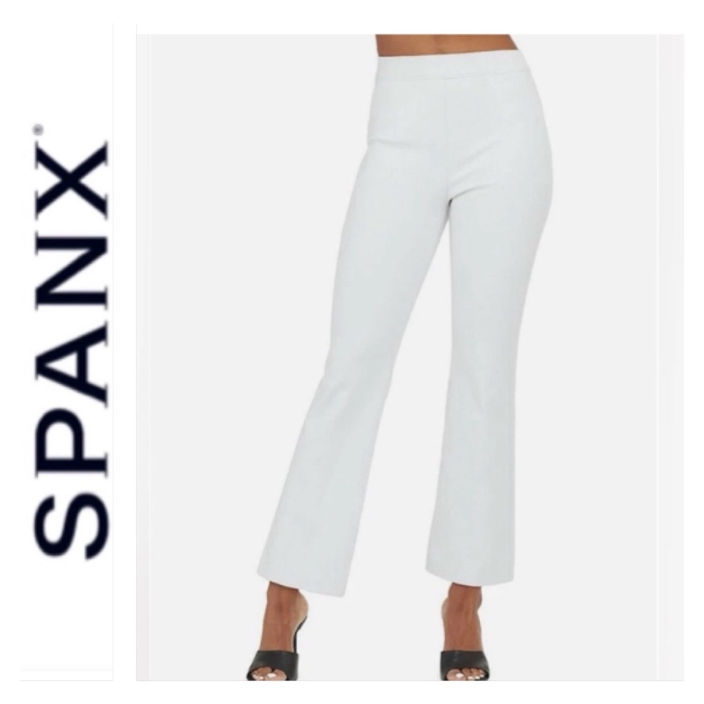 Spanx Kick Flare White Pants Womens Large Stretch Tummy Control Slim Fit Bootcut